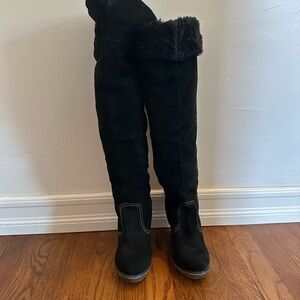 Steve Madden Carlly tall Black Suede faux fur wedge Knee-High Boots size 6.5